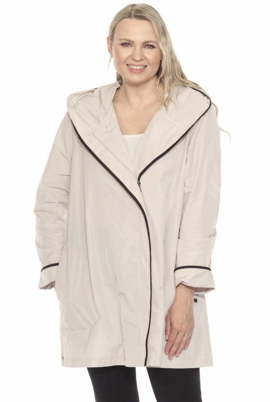 Joseph Ribkoff Moonstone/Black Hooded Lightweight Coat 251184 US Sz 6